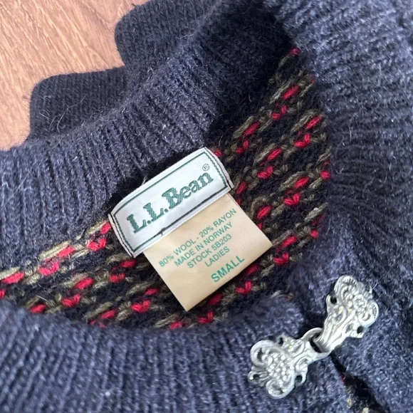 LL Bean | Vintage Nordic Wool Sweater - red blue chunky winter small - Picture 2 of 8